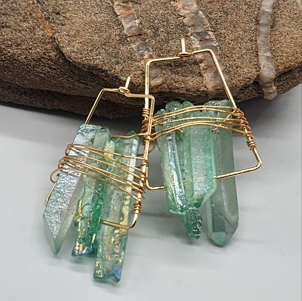 FP Designer Ariana Ost Aura Crystals 14 Gold Plated Hypoallergic Unique Earrings